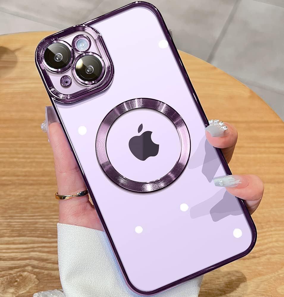 Magnetic transparent case for iPhone 14, Purple