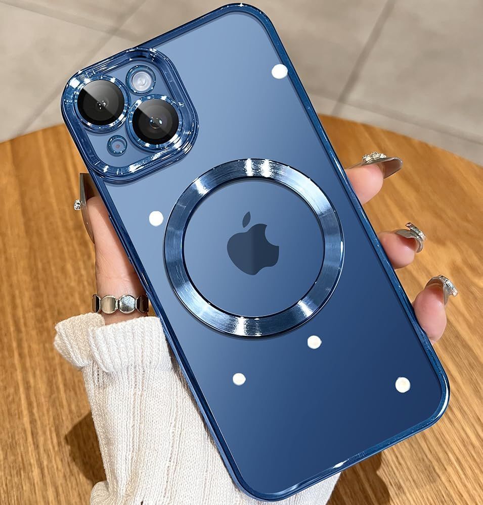 Magnetic transparent case for iPhone 14 Plus, Navy Blue