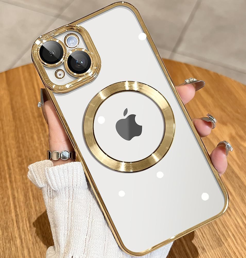 Magnetic transparent case for iPhone 14 Plus, Gold