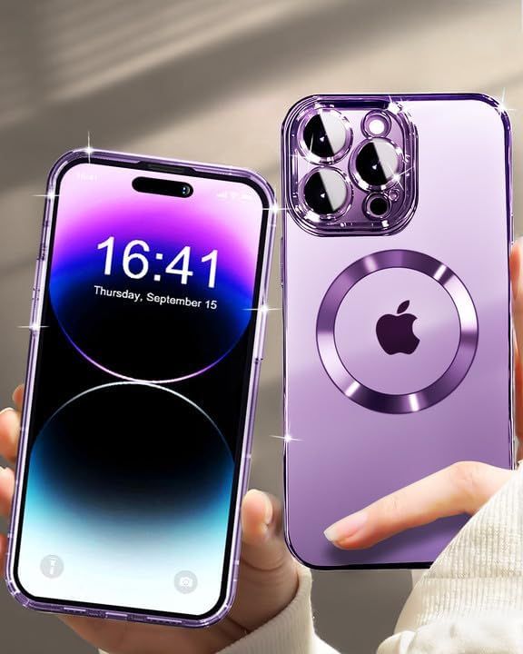 Magnetic transparent case for iPhone 14 Pro, Purple