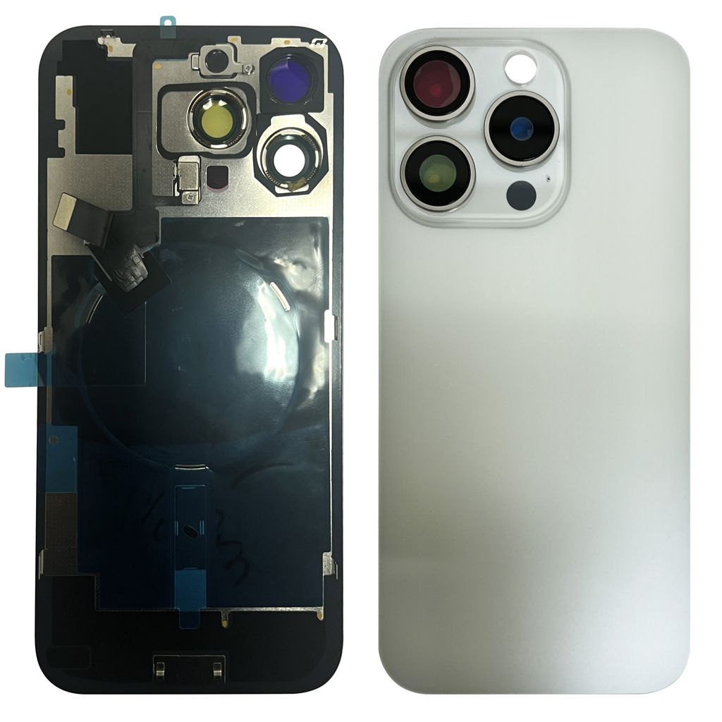 iPhone 16 Pro Max Baksida med smådelar - Vit Titan