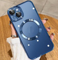 Magnetic transparent case for iPhone 13, Navy Blue