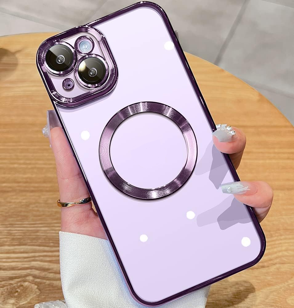 Magnetic transparent case for iPhone 13, Purple