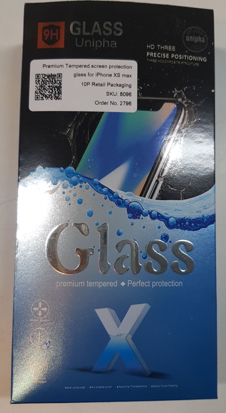 iPhone XS Max Screen protection glass, 10P Retail Pack