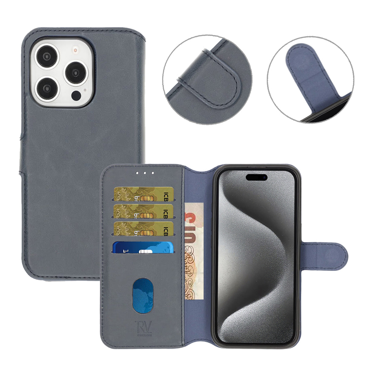 iPhone 16 Pro Max Plånboksfodral Magnet Rvelon - Blå