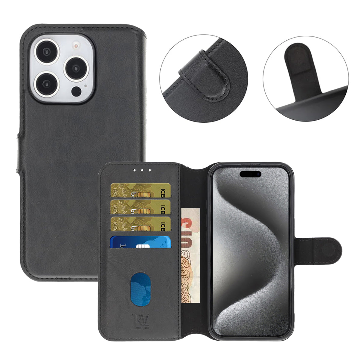 iPhone 16 Pro Max Plånboksfodral Magnet Rvelon - Svart