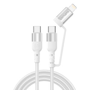 4Smarts USB-C till USB-C och Lightning Kabel ComboCord, 1,5 m - Vit
