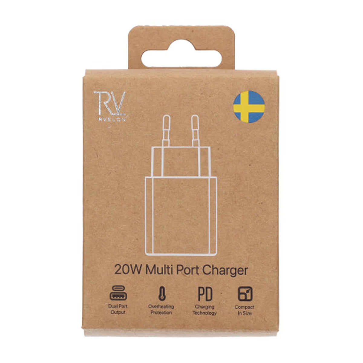 Rvelon Snabbladdare USB-A & USB-C 20W