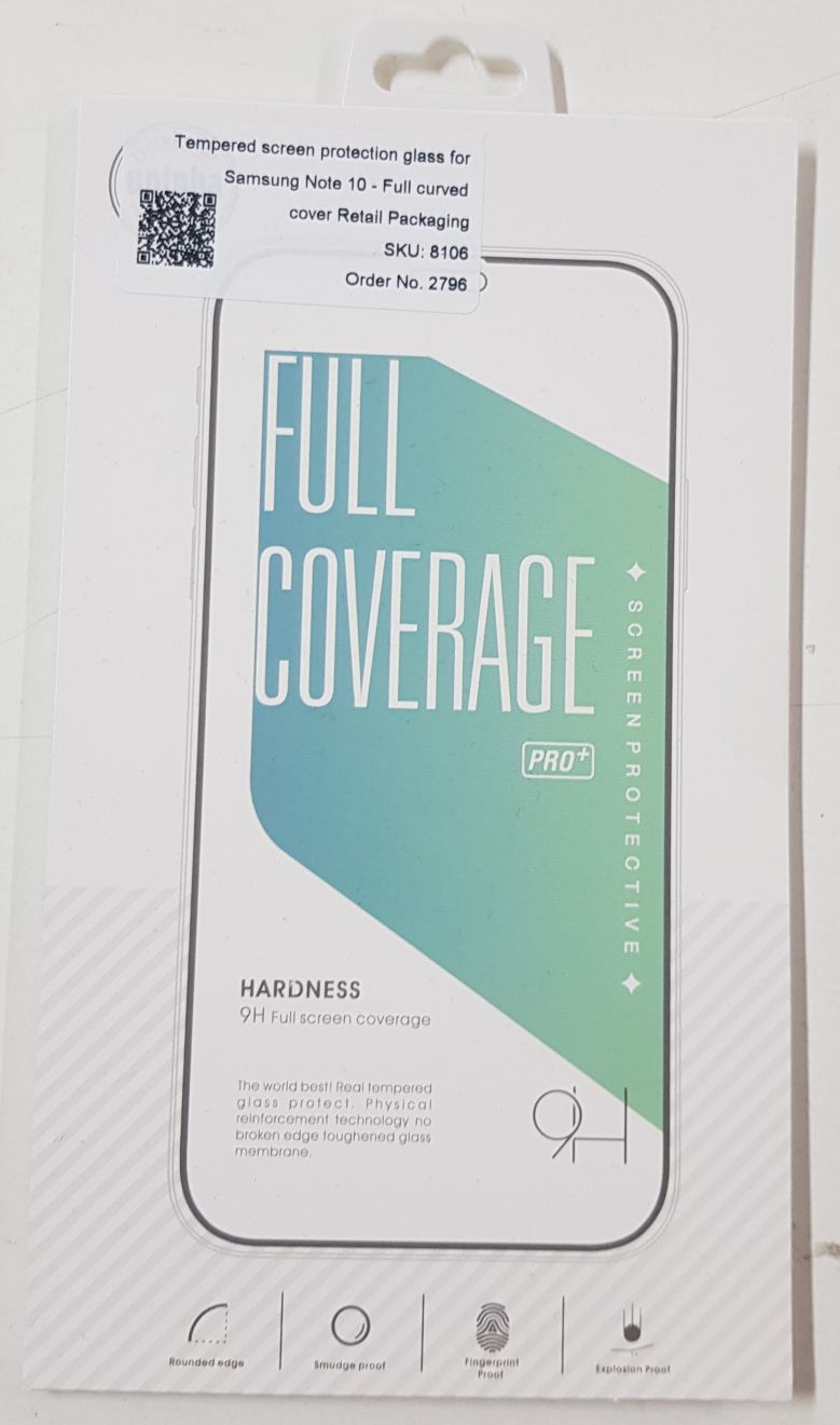 Samsung Note 10 Screen protection glass, retail pack