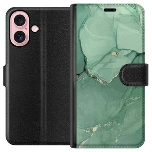 Apple iPhone 16 Svart Plånboksfodral Grön Marmor