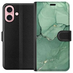 Apple iPhone 16 Svart Plånboksfodral Grön Marmor