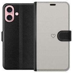 Apple iPhone 16 Svart Plånboksfodral Grått hjärta