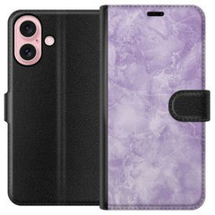 Apple iPhone 16 Svart Plånboksfodral Lila marmor