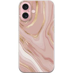 Apple iPhone 16 Transparent Mobilskal Ljusrosa marmor