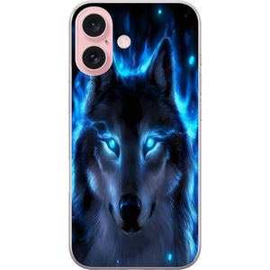 Apple iPhone 16 Transparent Mobilskal Blå Varg
