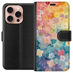 Apple iPhone 16 Pro Svart Plånboksfodral Miniatyrblommor