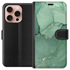 Apple iPhone 16 Pro Svart Plånboksfodral Grön Marmor