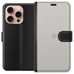 Apple iPhone 16 Pro Svart Plånboksfodral Grått hjärta