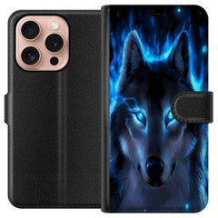 Apple iPhone 16 Pro Svart Plånboksfodral Blå Varg