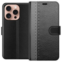 Apple iPhone 16 Pro Svart Plånboksfodral Grått Fake Läder