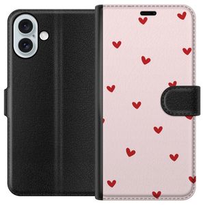 Apple iPhone 16 Plus Svart Plånboksfodral Små Hjärtan
