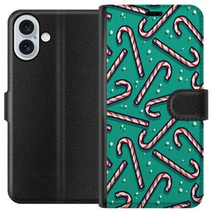 Apple iPhone 16 Plus Svart Plånboksfodral Polkagris Mönster