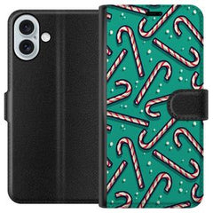 Apple iPhone 16 Plus Svart Plånboksfodral Polkagris Mönster