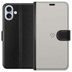 Apple iPhone 16 Plus Svart Plånboksfodral Grått hjärta