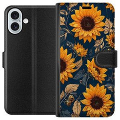 Apple iPhone 16 Plus Svart Plånboksfodral Solrosor