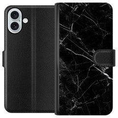 Apple iPhone 16 Plus Svart Plånboksfodral Svart marmor