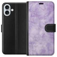 Apple iPhone 16 Plus Svart Plånboksfodral Lila marmor