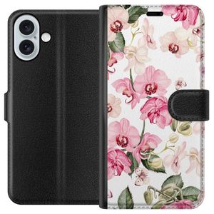 Apple iPhone 16 Plus Svart Plånboksfodral Rosa blommor