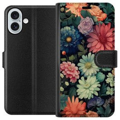 Apple iPhone 16 Plus Svart Plånboksfodral Färglada blommor