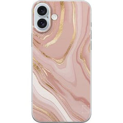Apple iPhone 16 Plus Transparent Mobilskal Ljusrosa marmor
