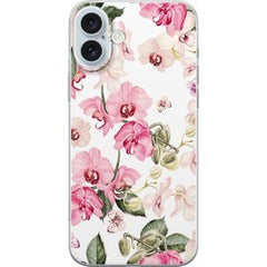 Apple iPhone 16 Plus Transparent Mobilskal Rosa blommor