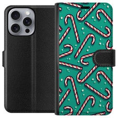 Apple iPhone 16 Pro Max Svart Plånboksfodral Polkagris Mönster