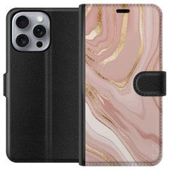 Apple iPhone 16 Pro Max Svart Plånboksfodral Ljusrosa marmor