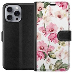 Apple iPhone 16 Pro Max Svart Plånboksfodral Rosa blommor