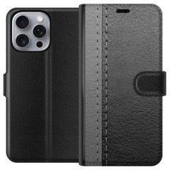 Apple iPhone 16 Pro Max Svart Plånboksfodral Grått Fake Läder