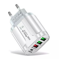 SiGN Snabbladdare USB-C & 3xUSB-A, PD & Q.C 3.0, 36W - Vit