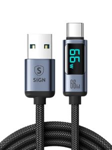 SiGN Prism Series 66W USB-A till USB-C-kabel med skärm, 1,2 m - svart