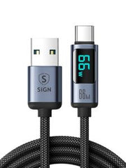 SiGN Prism Series 66W USB-A till USB-C-kabel med skärm, 1,2 m - svart