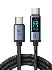 SiGN USB-C till USB-C Kabel 100W med Display, 2m - Svart