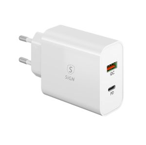 SiGN GaN Snabbladdare USB-A & USB-C, för Smartphone & Laptop, 45W - Vit