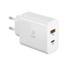 SiGN GaN Snabbladdare USB-A & USB-C, för Smartphone & Laptop, 45W - Vit