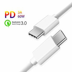 SiGN Snabbladdningskabel USB-C till USB-C 60W, 3A, PD, 0.25m - Vit