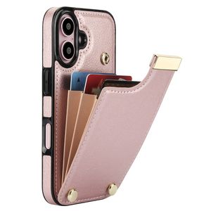 iPhone 16 Skal med plånbbok i PU-läder - Rosa