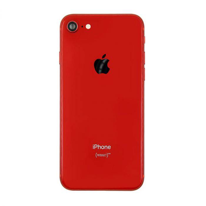 Komplett baksida med ram, kameralins, sidoknappar, flexkablar, smådelar, vibrator - iPhone 8