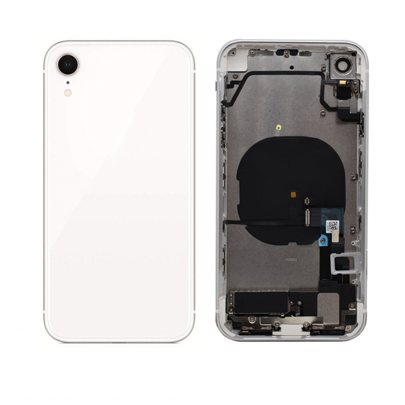 Komplett baksida med ram, kameralins, smådelar, flexkablar, knappar, vattentät tejp, batteritejp - iPhone XR