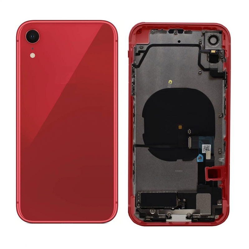 Komplett baksida med ram, kameralins, smådelar, flexkablar, knappar, vattentät tejp, batteritejp - iPhone XR